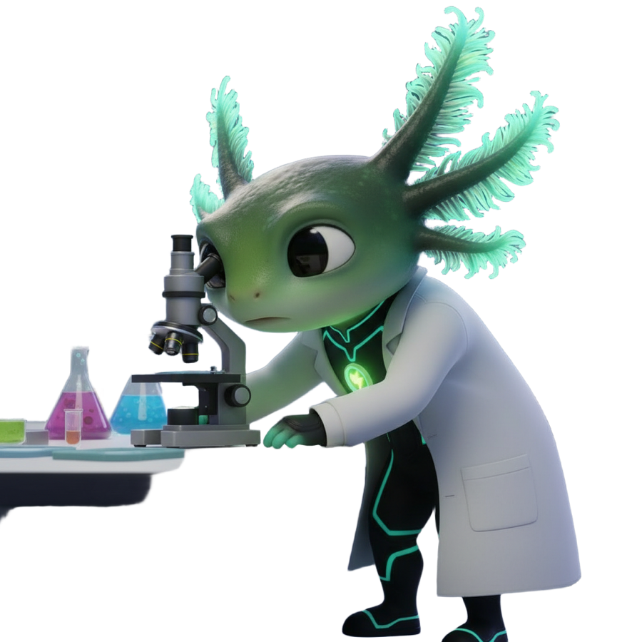 Axo studying evidence in a lab
